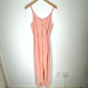 Lush Chiffon Surplice Maxi Dress High Low Tulip Hem Womens M Flowy Wedding Guest